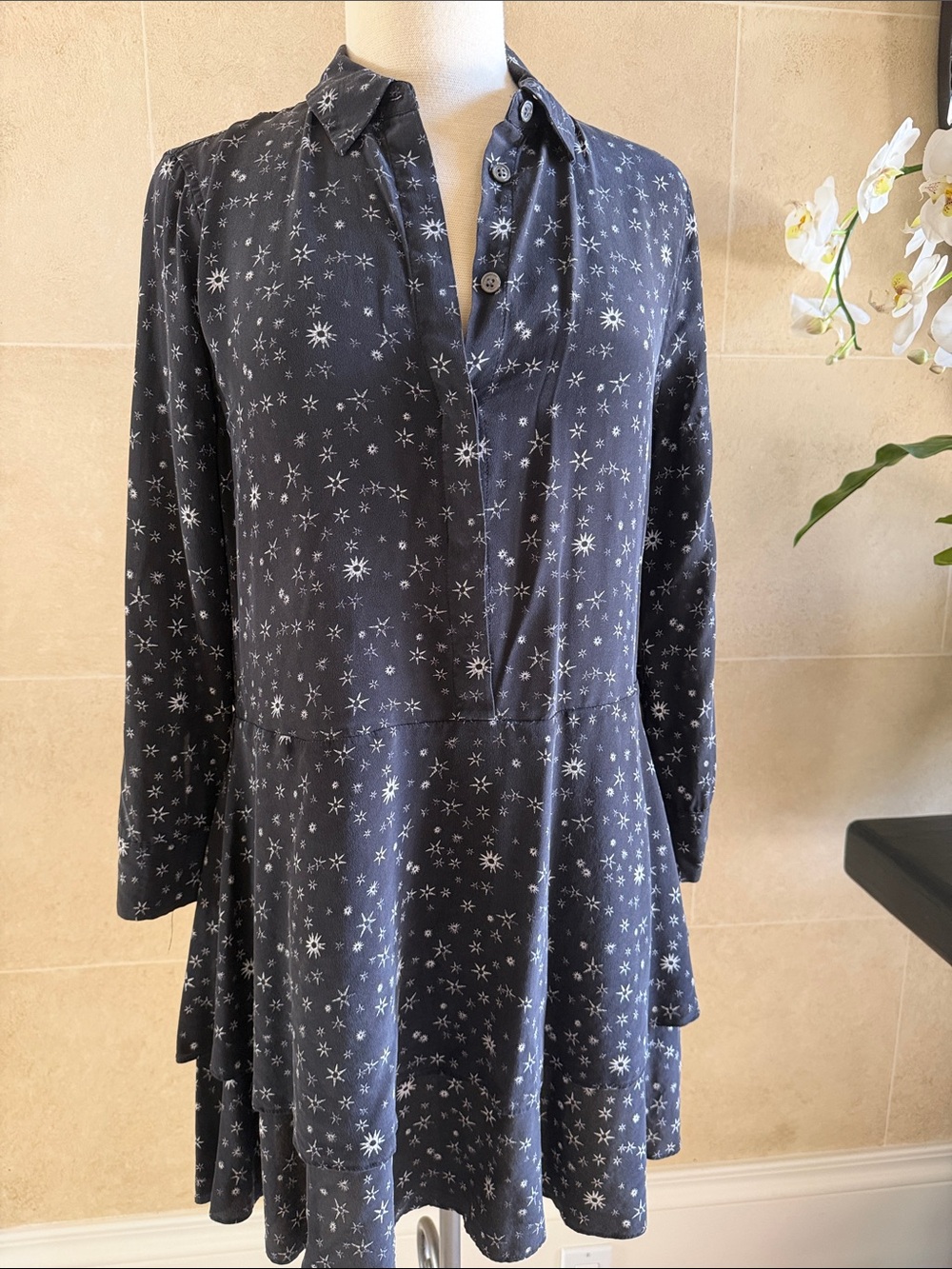 Equipment Navy Star-Print Long-Sleeve Tunic Dress